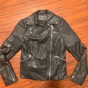 COMME USA Women's Black Faux Leather Moto Jacket